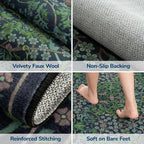 Lessymo 2x4 Small Runners for Kitchen, Washable Entryway Rugs Non-Slip Door Mat Indoor Entrance, Soft Vintage Runner Rugs for Hallways Bathroom Bedroom, Boho Floral Design, Forest Green