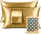 Pure Bedding Satin Pillowcase 2 Pack - King Size (20"x40", Gold) - Silky Pillow Cases for Hair and Skin - Satin Pillow Covers with Envelope Closure - Extra Soft Premium Microfiber