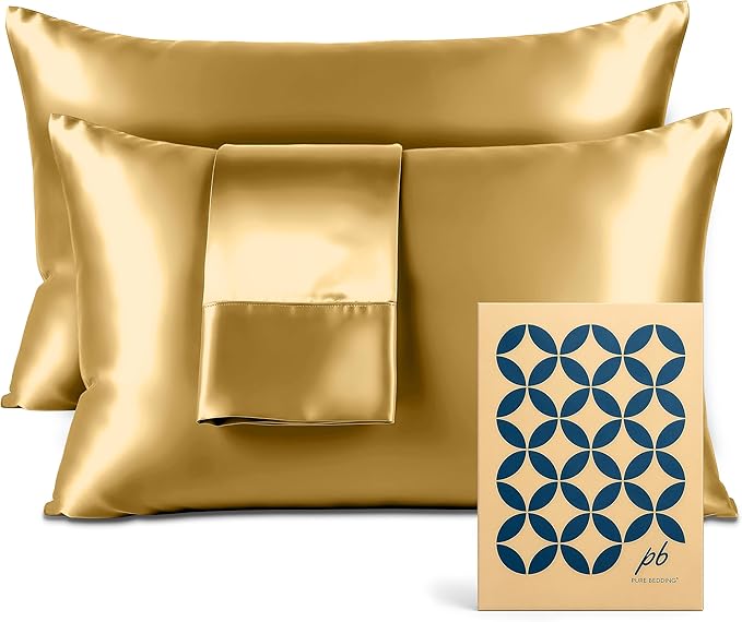 Satin Pillowcase 2 Pack - Queen Size (20"x30", Gold) - Silky Pillow Cases for Hair and Skin - Satin Pillow Covers with Envelope Closure - Extra Soft Premium Microfiber