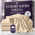 SLEEP SANCTUARY Satin Sheets Queen Size – 4 Piece Luxury Silky Bed Set, Softer Than Silk, 15" Deep Pocket, Cooling & Wrinkle-Free, Moisture-Wicking & Breathable for Hair & Skin (Ivory)