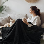 Throw Blanket for Couch, Black Luxury Knitted Throws 60"x80", Textured Blankets with Handmade Fringe Tassels for Bed Sofa Decorative, Chunky Soft Farmhouse Boho Home Decor