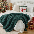 Battilo Christmas Green Throw Blanket for Couch, Chunky Knit Throw Blanket, Super Soft Warm Cozy Chenille Throw Blanket for Bed, Sofa, Living Room, Christmas Decor, 50"x60"