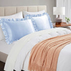 Silky Satin Ruffled Pillow Cases for Hair and Skin,Light Blue Silk Pillowcases King Set of 2 with Envelope Closure Princess Room
