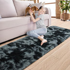 Noahas Runner Rug for Hallway,2'x6' Tie-Dyed Black and Grey Long Area Rugs for Bedroom Living Room,Non Slip Thick Shag Carpet for Entryway Dorm Bedside Kids Room