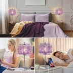 Luvkczc Crystal Table Lamp, Touch Lamp with USB C+A Ports, Dimmable Lamp with Crystal Shade, Purple Nightstand Lamp for Girl Bedroom, Living Room, Bulb Included