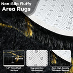 Fluffy 5x8 Area Rugs for Bedroom Living Room,Thick Shag Throw Floor Carpet,Soft Shaggy Bedside Non-Slip Rug Black Gold