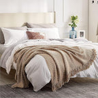 Bedsure Throw Blankets for Couch - Textured Chunky Knit Woven Chenille Blanket - Super Soft, Warm Decorative Boho Throw with Tassels for Bed, Sofa and Living Room Decor, Khaki, 50x60 Inches
