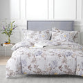 ALEISSEL Luxurious Cotton 3pcs Floral Comforter Sets King Size - Light Gray Comfoter with Bluish Gray & Taupe Floral and Botanical Prints, Vintage Lightweight Bedding Sets(King 104"×90")