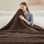 Negwoo Chunky Knit Throw Blanket, 40''*50'' Knitted Throw Chenille Yarn for Bed Couch, Handmade Dark Brown Crochet Big Thick Blanket, Machine Washable Cute Comfy Blanket for Home Decor