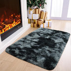 Noahas Door Mat Indoor Entrance,2x3 Shaggy Small Tie-Dyed Black and Grey Area Rugs for Entryway,Non-Slip Fluffy Entry Bedroom Rug,Soft Plush Bedside Throw Kids Carpet