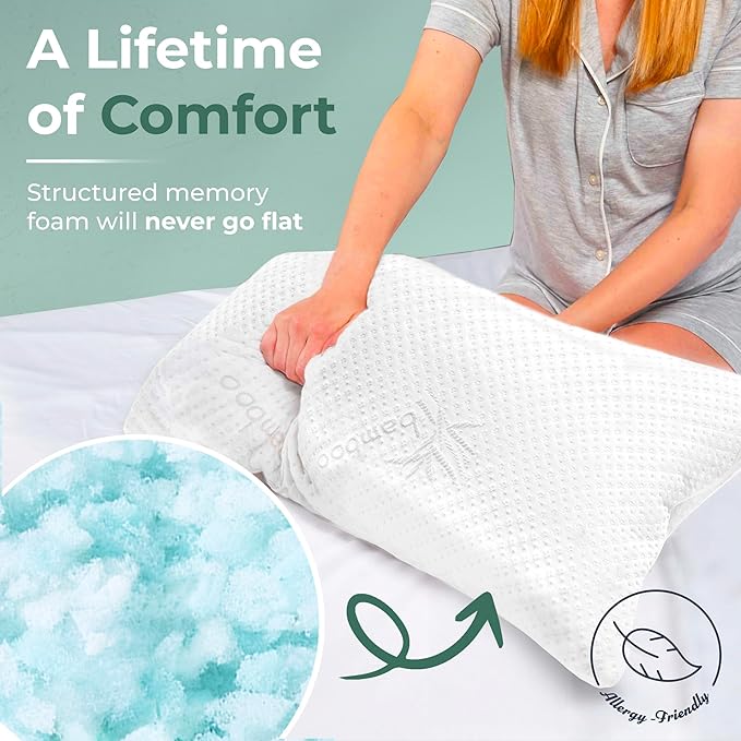 Snuggle-Pedic King Size Shredded Memory Foam Sleeping Pillow - Cooling Supportive Neck & Spine Alignment for Side Sleepers, Maternity Relief, Posture Correction & Dorm Use - USA Quality