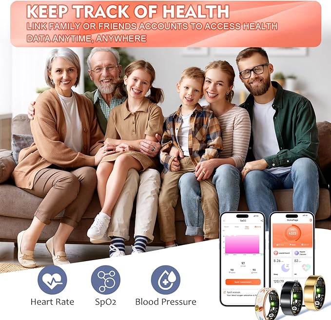 Smart Ring Health Tracker for Women, Sleep Tracker and Activity Monitoring, Heart Rate,SPO₂,Blood Pressure, No Subscription, Step Tracker Ring for iOS&Android (Black, #11)