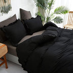 CLOTHKNOW Black Ruffle Comforter Set Full Size Bedding Comforter Sets Soft Farmhouse Shabby Chic Comforters with 2 x Pillow Cases