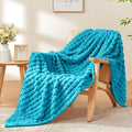 BEDELITE Teal Throw Blanket for Couch and Bed- Super Soft and Warm 3D Checkered Fluffy Fuzzy Fleece Blanket, Luxurious Plush Cozy Blanket for Room Decor Fall and Winter, 50x60 inches