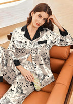 Ekouaer Silk Pajamas for Women Long Sleeve Satin Pajama Set Silky Pj Sets 2 Piece Button Down Loungewear Sleepwear