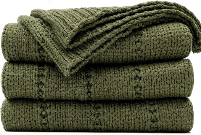 RECYCO Cable Knit Moss Green Throw Blanket Twin Size for Couch, Super Soft Warm Cozy Decorative Knitted Throw Blanket 3.6LB for Bed, Sofa, Chair Large 60"x80"