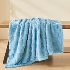 NEWCOSPLAY Super Soft Throw Blanket Blue Premium Silky Flannel Fleece 3D Checkered Lightweight Bed Blanket All Season Use (Blue Checkered, Throw(50"x70"))