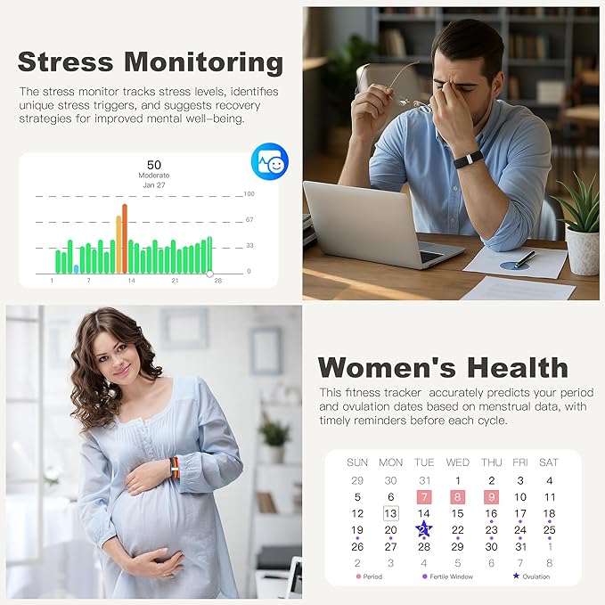 Sleep Tracker, Activity & Fitness Trackers | Health Smart Bracelet 24/7 Heart Rate | Step & Calorie Counter | IP68 Waterproof Smart Tracker, Valentine’s Day Gifts for Women, Family & Friends