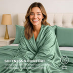 Satin Sheets Full [4-Piece, Champagne Green] Hotel Luxury Silky Bed Sheets - Extra Soft 1800 Microfiber Sheet Set, Wrinkle, Fade, Stain Resistant - Deep Pocket Fitted Sheet, Flat Sheet, Pillow Cases
