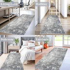 3x6 Washable Kitchen Runner Rug - Non Slip Stain Resistant Low-Pile Thin Wide Carpet Runners for Entryway Hallway Bathroom Bedside,Modern Neutral Abstract(Blue Grey,3x6)