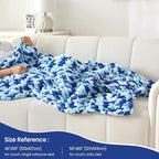 Mooreeke Chunky Knit Blanket 40"x50", Soft Chenille Throw Blanket Cozy 100% Handmade Crochet Gift Blankets with Jumbo Chenille Yarn for Couch Bed Sofa Room Decor - Blue and White