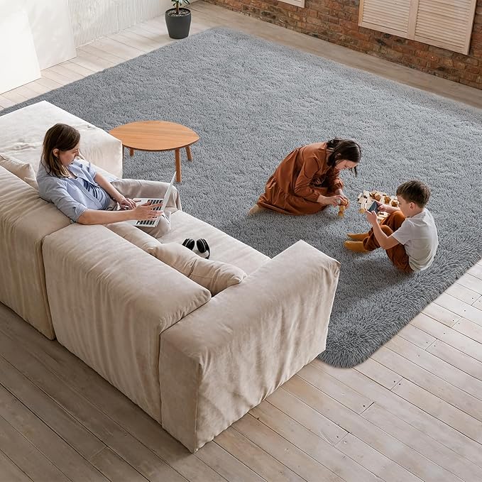 Softlife Area Rug for Living Room, Fluffy Shag Plush 5.3x7.6 Grey Rugs for Bedroom Girls, Shaggy Soft Fuzzy Kids Large Carpet for Dorm Bedside Ultra Cozy Non-Slip Indoor Decor