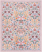 Lahome Floral Pink Boho Rugs for Classroom, 8x10 Flower Washable Rug for Bedroom Girls, Non Slip Botanical Carpet for Living Room Nursery Kids Room, Large Soft Non Shedding Easy to Clean Carpets