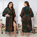 Kihnop Women's Floral Long Kimono Robe Long Satin Robe Long Silk Robe Ladies Kimonos Silky Bathrobe Cover Up, One Size