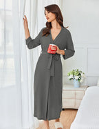 Ekouaer Women's Robe Long Waffle Knit Bathrobe Lightweight Soft Kimono Robes Loungewear S-XXL