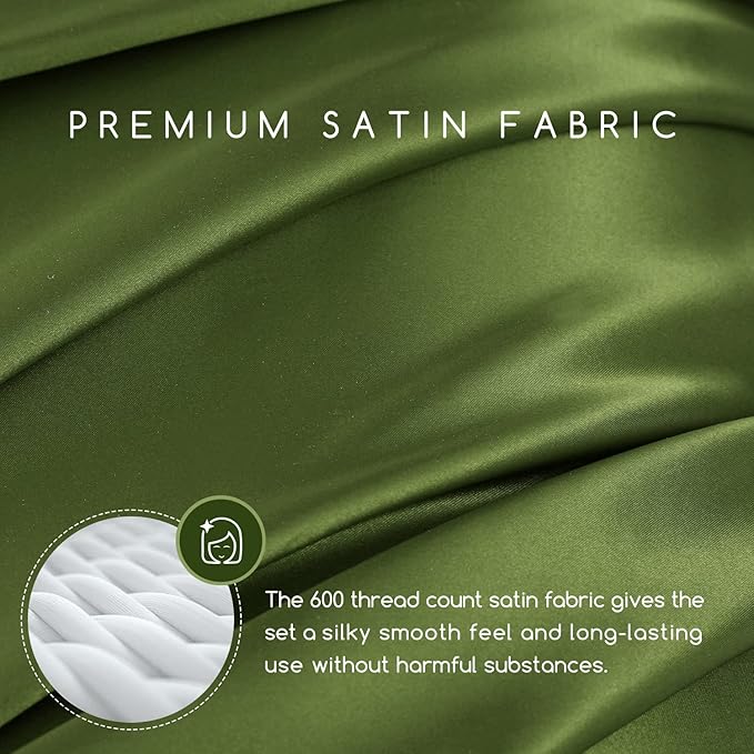 MR&HM Satin Bed Sheets, King Size Sheets Set, 4 Pcs Silky Bedding Set with 15 Inches Deep Pocket for Mattress (King, Sage)