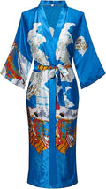 Valennia Women Long Silky Bathrobe Satin Kimono Robe Floral Printed Dressing Gown Sleepwear