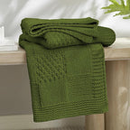 Amélie Home Knit Throw Blanket, Soft Chenille Cozy Breathable Checkered Chunky Decorative Blanket for Couch, Bed & Sofa, French-Inspired Lightweight Warm Gift for Women, Olive Green, 50"x60"