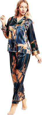 SIHA Satin Silk Pajamas for Women Pajama Set With Long Sleeve Button-Down Satin Pajamas Sleepwear XS-3XL