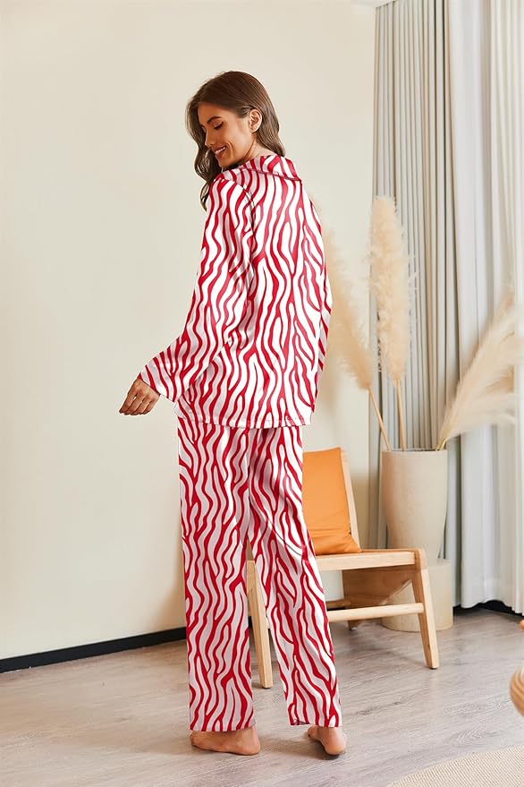 Ekouaer Pajamas For Women Set Silk Pjs 2 Piece Satin Sleepwear Long Sleeve Button Down Lounge Sets With Pant