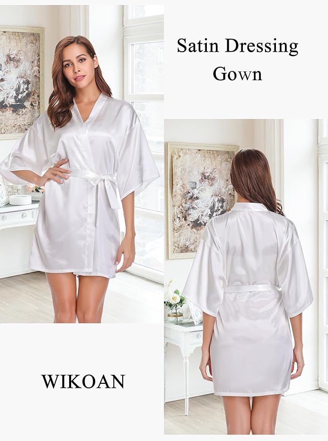 Women's Short Satin Robe Silky Bathrobes Bridal Bridesmaid Kimono Robe V-Neck Sleepwear S-XXL