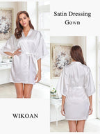 Women's Short Satin Robe Silky Bathrobes Bridal Bridesmaid Kimono Robe V-Neck Sleepwear S-XXL