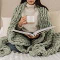 SAMIAH LUXE Sage Green Chunky Knit Blanket Throw 50x60, Chenille Chunky Knit Throw Blanket for Living Room Decor or Boho Decor, Thick Yarn Knitted Blankets for Couch or Bed, Knitted Crochet Blankets