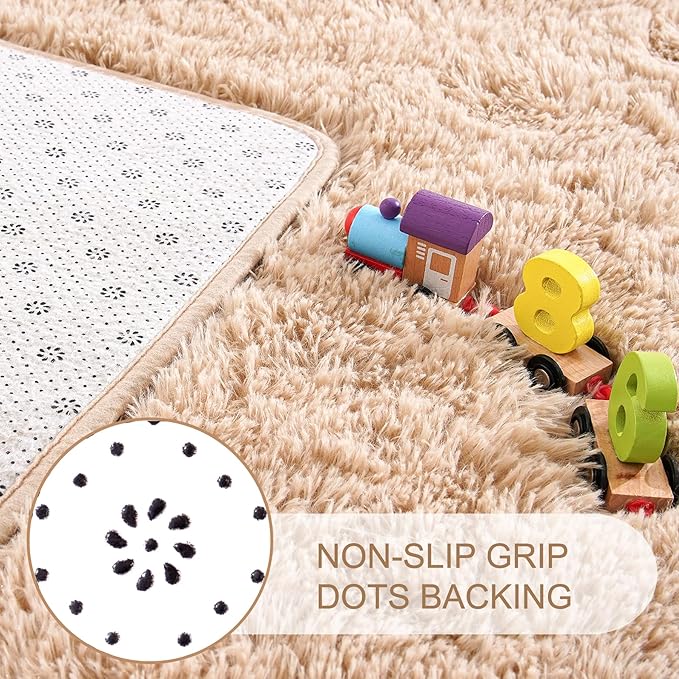 Noahas Fluffy Beige 4x6 Area Rugs for Bedroom Living Room,Thick Shag Throw Floor Carpet,Soft Shaggy Bedside Non-Slip Plush Dorm Nursery Kids Rug