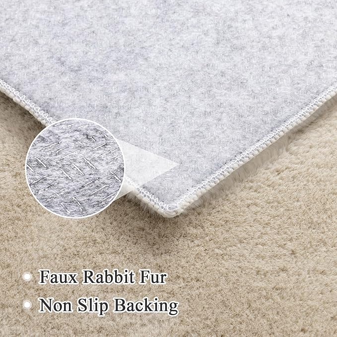 SHACOS Silky Soft Faux Rabbit Fur Area Rug 6'x9' Non Slip Washable Padded Medium Thick Rugs Fluffy Cozy Indoor Modern Carpet for Living Room Bedroom Dining Room Kids Room Dorm Home Decor, Beige
