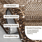 Modern Bordered Round Area Rug 4ft Washable Bedroom Circle Rugs Non Slip Stain Resistant Dining Room Round Throw Carpet Contemporary Circle Mats for Living Room Kitchen Nursery, Brown