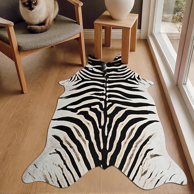HOMORE Zebra Rug, 3x4 Feet Faux Animal Skin Print Rug,Small Zebra Hide Rugs for Wall Art Decor,Western Floor Carpet for Bedroom Bedside Living Room Desk, Black and White