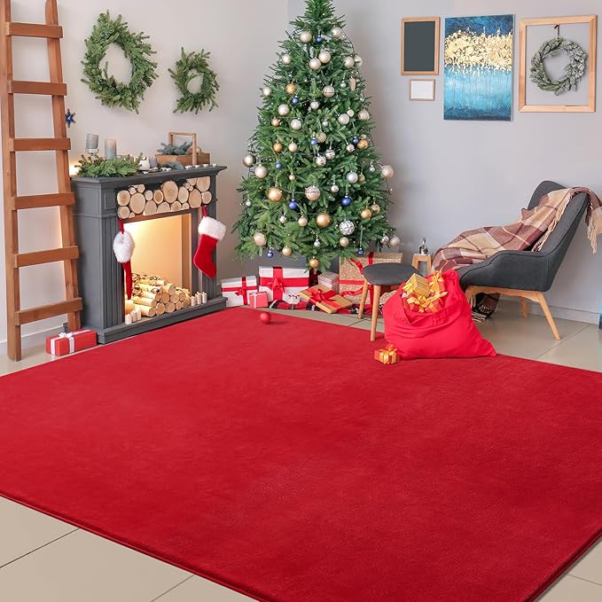 Softlife Red Area Rug for Bedroom Living Room, Solid Non-Slip 5x7 Fluffy Carpet with Soft Low Pile for Kids Boys Girls, Machine Washable Fuzzy Aethetic Rugs Home Dorm Decor