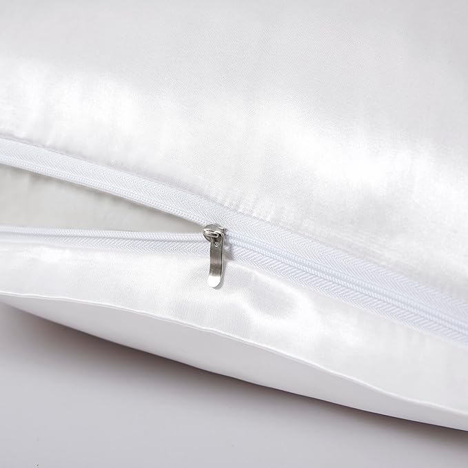 Satin Pillowcases with Zipper （20x36）,King Size Pillowcases Set of 2,White Silk Pillowcase for Hair and Skin