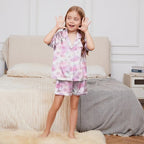 QPANCY Kids Satin Pajamas Sets Baby Boy Girl Button-Down Silk Sleepwear 2 Piece Short Sleeve Loungewear Clothes Set