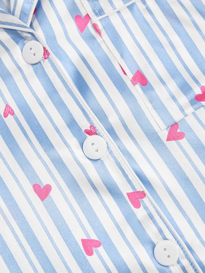 LYANER Women's Silky Satin Pajamas Set Short Sleeve Button Down Shirt With Shorts Pjs Set Sleepwear