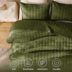 BEDELITE Velvet Quilt Set Queen Size - Luxury Velvet Comforter Bedding Set 3 Pieces, Lightweight Soft Cozy Olive Green Oversized Bedspread Coverlet for All Seasons with 2 Pillow Shams