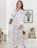 EPLAZA Kids Satin Pajamas Sets Girls Boys Button-Down Silky Pajamas Sleepwear with Hairband Eye Mask Hair Tie