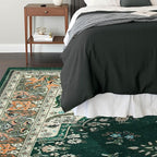 CRYPTOLITE Vintage Area Rug 5x8 Rugs, Machine Washable Vintage Area Rug Non-Slip Low Pile Large Rug for Living Room, Bedroom, Farmhouse, Dining Room, Green