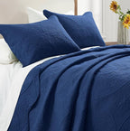IR Imperial Rooms 8 Pack Quilt King Size Bedding (106" x 96") - Bulk Wholesale for Hotels, Guest Bedroom & Airbnbs - Lightweight Microfiber Reversible Floral Embossed Quilts Bedspreads (Navy)