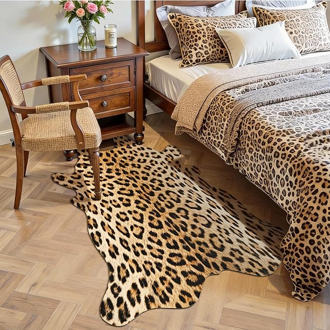 HOMORE Leopard Rug, 3x4 Feet Animal Skin Print Rug,Small Cheetah Rugs for Wall Art Decor,Western Floor Carpet for Bedroom Bedside Living Room Desk